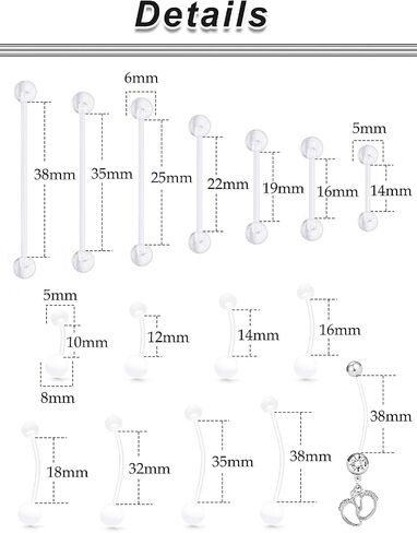 Ocptiy 14mm-38mm 14G Clear Plastic Nipple Tongue Ring Industrial Earrings for Surgery Pregnancy Belly Button Ring Bioflex Flexible Acrylic Straight Barbells Piercing Jewelry Retainer for Work Sport in Saudi Arabia