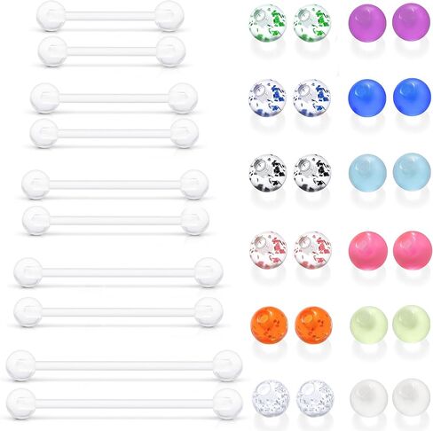 Ocptiy 14mm-38mm 14G Clear Plastic Nipple Tongue Ring Industrial Earrings for Surgery Pregnancy Belly Button Ring Bioflex Flexible Acrylic Straight Barbells Piercing Jewelry Retainer for Work Sport in Saudi Arabia