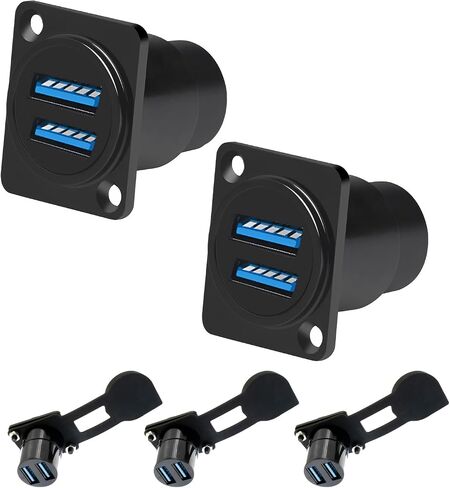 Dual USB 3.0 Panel Mount Adapter - D-Type Female to Female with Waterproof Cover, 5Gbps High-Speed Data Transfer, for External Hard Disks, File Transfers, Mouse, Keyboards & Charging in Saudi Arabia