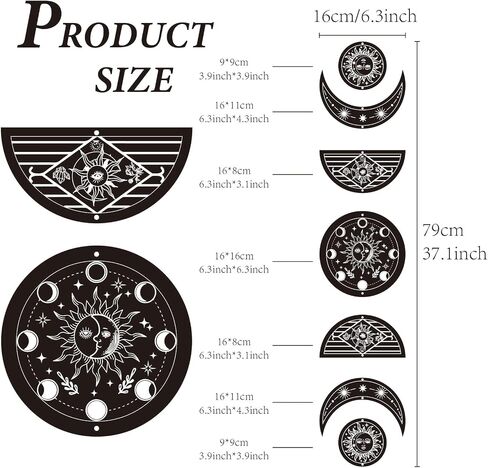 Creatcabin 7pcs فراشة زهرة القمر الحلي نصف جولة الخشب قلادة القمر جدار الجدار معلق خشبي القمر مرحلة المنزل لوازو بوهو لوازم لغرفة نوم مزرعة معرض الشقة البار 37.1x6.3in in Kuwait