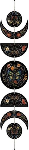 Creatcabin 7pcs فراشة زهرة القمر الحلي نصف جولة الخشب قلادة القمر جدار الجدار معلق خشبي القمر مرحلة المنزل لوازو بوهو لوازم لغرفة نوم مزرعة معرض الشقة البار 37.1x6.3in in Kuwait