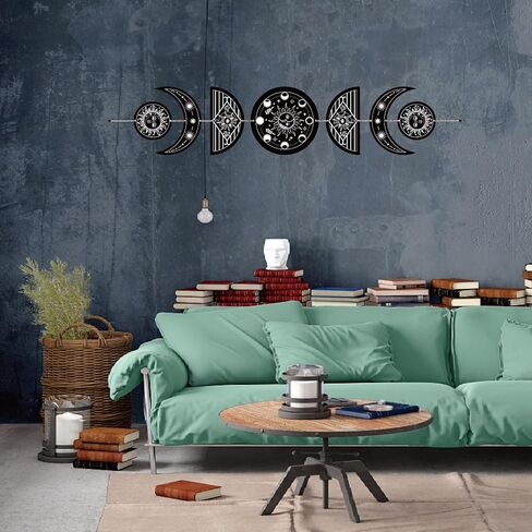 Creatcabin 7pcs فراشة زهرة القمر الحلي نصف جولة الخشب قلادة القمر جدار الجدار معلق خشبي القمر مرحلة المنزل لوازو بوهو لوازم لغرفة نوم مزرعة معرض الشقة البار 37.1x6.3in in Kuwait