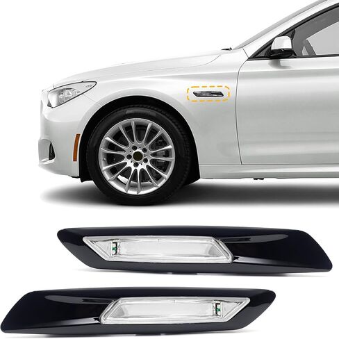 Topus Car Fender Side Side Marker Turn Signal Light Light for BMW 528i 535i 550i 2011 2012 2013 Black Housing Clear Lens 63137154169 63137154170 (مجموعة من 2 ، اليسار واليمين) in Kuwait