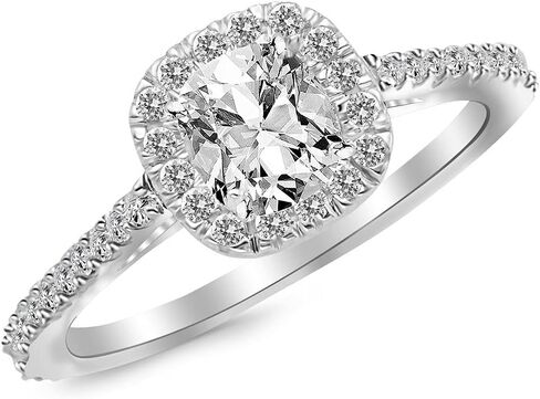 14K White Gold 1.25 Carat LAB GROWN DIAMOND Gorgeous Classic Cushion Halo Style Cushion Cut Diamond Engagement Ring (G-H Color VS1-VS2 Clarity 0.75 Ct Center) in Saudi Arabia
