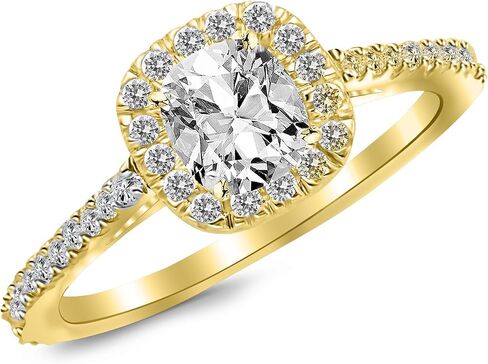 14K White Gold 1.25 Carat LAB GROWN DIAMOND Gorgeous Classic Cushion Halo Style Cushion Cut Diamond Engagement Ring (G-H Color VS1-VS2 Clarity 0.75 Ct Center) in Saudi Arabia
