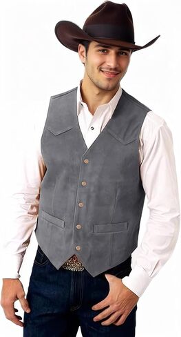 Men's Suede Leather Vest Casual Cowboy Western Vests Mens Waistcoat in Kuwait
