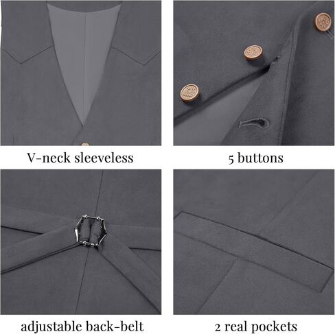 Men's Suede Leather Vest Casual Cowboy Western Vests Mens Waistcoat in Kuwait