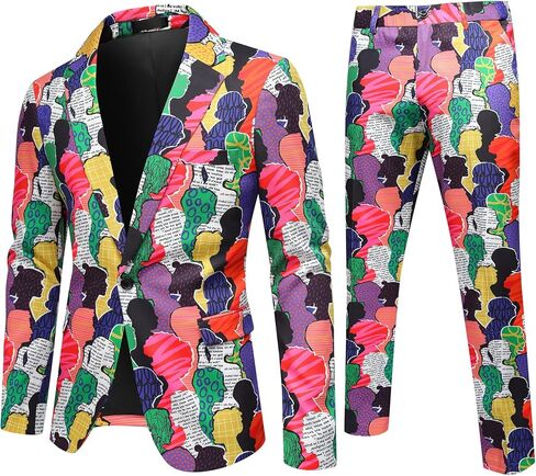 Boyland Men’s 2 Pieces Suit Floral Print Notch Lapel Tuxedo Suit Set One Button Tux Jacket Pants for Party Wedding Prom in Kuwait