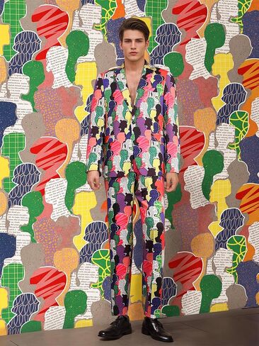 Boyland Men’s 2 Pieces Suit Floral Print Notch Lapel Tuxedo Suit Set One Button Tux Jacket Pants for Party Wedding Prom in Kuwait