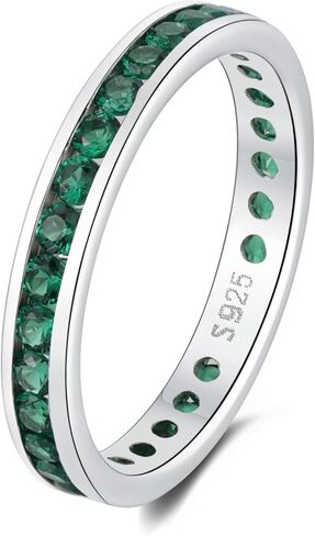 Muses Art Design Sterling Silver 925 CZ Birthstone Eternity Ring (Channel Set/Full Round), Stackable Wedding Engagement Ring in Saudi Arabia