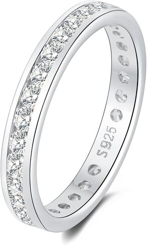 Muses Art Design Sterling Silver 925 CZ Birthstone Eternity Ring (Channel Set/Full Round), Stackable Wedding Engagement Ring in Saudi Arabia