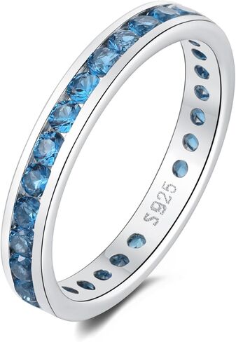 Muses Art Design Sterling Silver 925 CZ Birthstone Eternity Ring (Channel Set/Full Round), Stackable Wedding Engagement Ring in Saudi Arabia