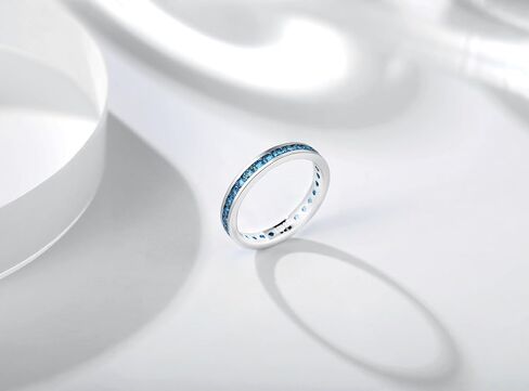 Muses Art Design Sterling Silver 925 CZ Birthstone Eternity Ring (Channel Set/Full Round), Stackable Wedding Engagement Ring in Saudi Arabia