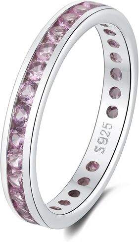 Muses Art Design Sterling Silver 925 CZ Birthstone Eternity Ring (Channel Set/Full Round), Stackable Wedding Engagement Ring in Saudi Arabia
