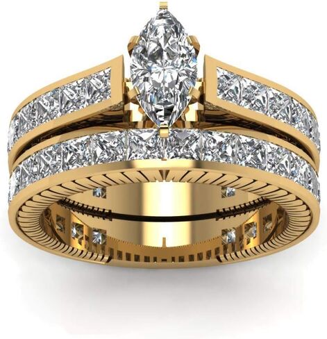 Yellow Gold Filled Bridal Sets Marquise cut Cz Engagement Ring 2pcs Womens Wedding Ring Sets in Saudi Arabia