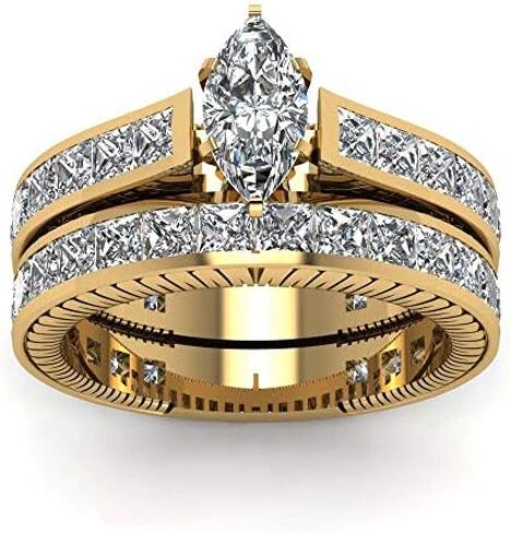 Yellow Gold Filled Bridal Sets Marquise cut Cz Engagement Ring 2pcs Womens Wedding Ring Sets in Saudi Arabia