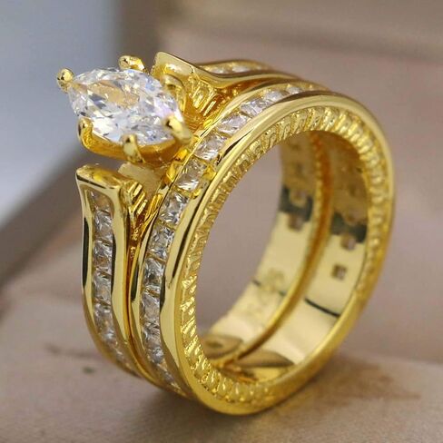 Yellow Gold Filled Bridal Sets Marquise cut Cz Engagement Ring 2pcs Womens Wedding Ring Sets in Saudi Arabia
