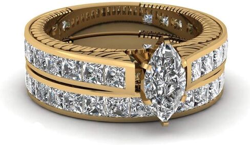 Yellow Gold Filled Bridal Sets Marquise cut Cz Engagement Ring 2pcs Womens Wedding Ring Sets in Saudi Arabia