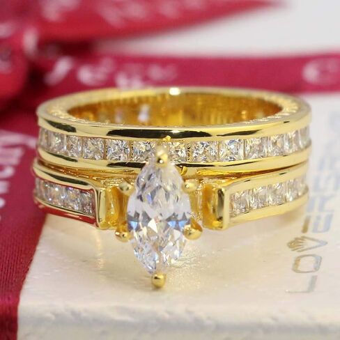 Yellow Gold Filled Bridal Sets Marquise cut Cz Engagement Ring 2pcs Womens Wedding Ring Sets in Saudi Arabia