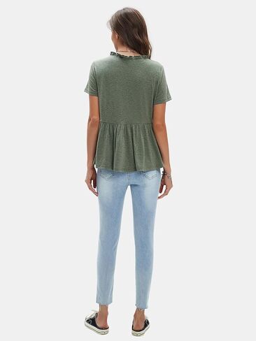 Exlura المرأة الصيفية محصول Babydoll Peplum Tops Cute v الرقبة الأكمام قصيرة الأكمام الأعمال عارضة Trendy T Shirts Ect in Saudi Arabia