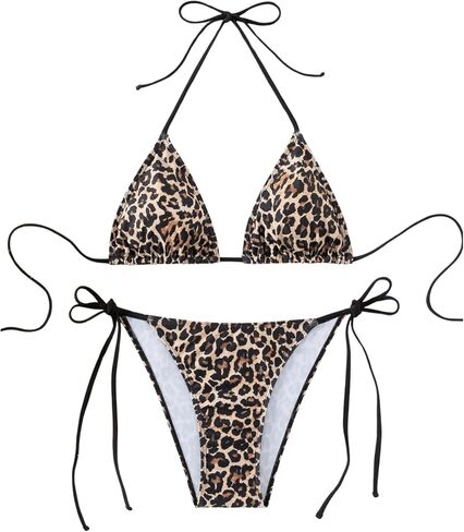 Women's 2 Piece Bikini Sets Floral Leopard Halter Triangle Bathing Suit Sexy Cheeky String Swimsuit in Kuwait