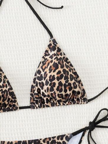 Women's 2 Piece Bikini Sets Floral Leopard Halter Triangle Bathing Suit Sexy Cheeky String Swimsuit in Kuwait