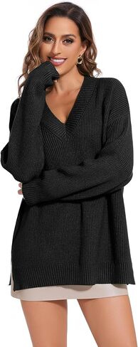 Women's V Neck Oversized Sweaters for Women Off Shoulder Loose Knit Jumper Pullover Tops in Kuwait