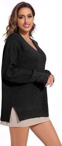 Women's V Neck Oversized Sweaters for Women Off Shoulder Loose Knit Jumper Pullover Tops in Kuwait