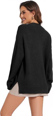 Women's V Neck Oversized Sweaters for Women Off Shoulder Loose Knit Jumper Pullover Tops in Kuwait