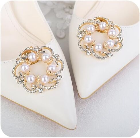 JWICOS 2PCS مقاطع أحذية لؤلؤة لؤلؤة جولة أحذية الكريستال الأزياء الأزياء سحر أحذية قابلة للإزالة in Kuwait