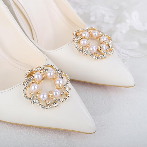 JWICOS 2PCS مقاطع أحذية لؤلؤة لؤلؤة جولة أحذية الكريستال الأزياء الأزياء سحر أحذية قابلة للإزالة in Kuwait