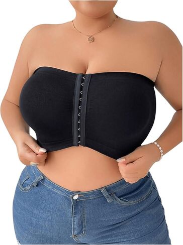 WDIRARA Women's Plus Size Strapless Front Closure Bandeau Bra Seamless Wireless Bralette Tube Top in Saudi Arabia