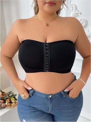 WDIRARA Women's Plus Size Strapless Front Closure Bandeau Bra Seamless Wireless Bralette Tube Top in Saudi Arabia