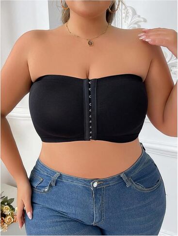 WDIRARA Women's Plus Size Strapless Front Closure Bandeau Bra Seamless Wireless Bralette Tube Top in Saudi Arabia