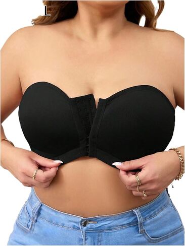 WDIRARA Women's Plus Size Strapless Front Closure Bandeau Bra Seamless Wireless Bralette Tube Top in Saudi Arabia