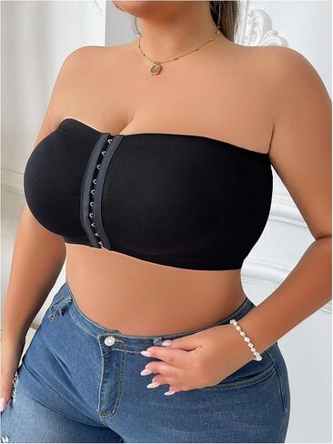 WDIRARA Women's Plus Size Strapless Front Closure Bandeau Bra Seamless Wireless Bralette Tube Top in Saudi Arabia