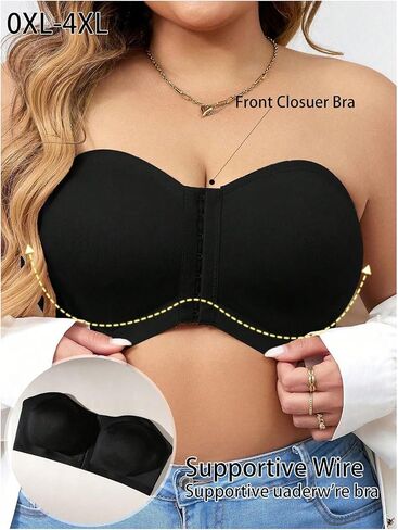 WDIRARA Women's Plus Size Strapless Front Closure Bandeau Bra Seamless Wireless Bralette Tube Top in Saudi Arabia