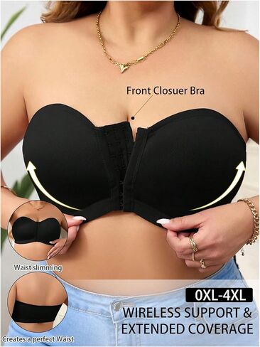 WDIRARA Women's Plus Size Strapless Front Closure Bandeau Bra Seamless Wireless Bralette Tube Top in Saudi Arabia