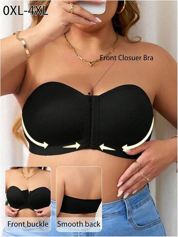WDIRARA Women's Plus Size Strapless Front Closure Bandeau Bra Seamless Wireless Bralette Tube Top in Saudi Arabia