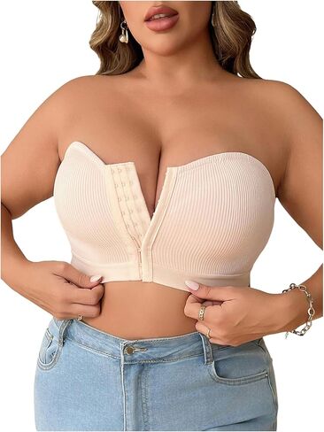 Wdirara Women's Plus Size Size Front Front Front Bandeau Bra Seamless Wireless Bralette Tube Top in Saudi Arabia