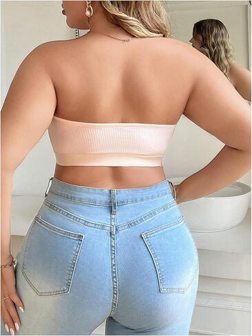 Wdirara Women's Plus Size Size Front Front Front Bandeau Bra Seamless Wireless Bralette Tube Top in Saudi Arabia