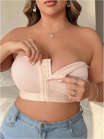 Wdirara Women's Plus Size Size Front Front Front Bandeau Bra Seamless Wireless Bralette Tube Top in Saudi Arabia