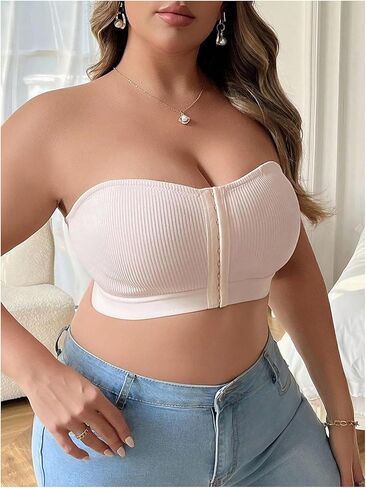 Wdirara Women's Plus Size Size Front Front Front Bandeau Bra Seamless Wireless Bralette Tube Top in Saudi Arabia