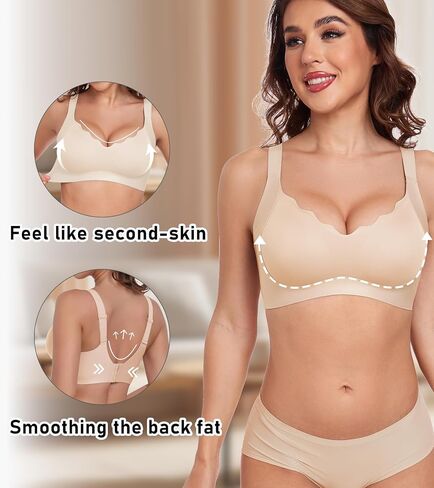 Gailife Scalloped Lift Bras for Women Soft Push Up Wireless Bra Supportive V Neck No Underwire Seamless Tshirt Bralettes in Kuwait