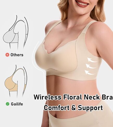 Gailife Scalloped Lift Bras for Women Soft Push Up Wireless Bra Supportive V Neck No Underwire Seamless Tshirt Bralettes in Kuwait