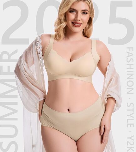 Gailife Scalloped Lift Bras for Women Soft Push Up Wireless Bra Supportive V Neck No Underwire Seamless Tshirt Bralettes in Kuwait