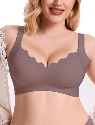 Gailife Scalloped Lift Bras for Women Soft Push Up Wireless Bra Supportive V Neck No Underwire Seamless Tshirt Bralettes in Kuwait