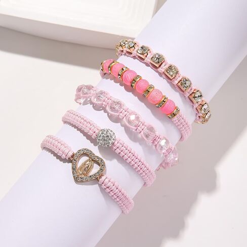 Pink Virgin Mary String Bracelet Set Handmade Mexican Tennis Crystal Boho Bracelets Stack For Women Lucky Friendship Catholic Religious Rosary in Saudi Arabia
