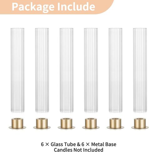 NUPTIO Hurricane Candle Holder for Centerpiece: Set of 10 Metal Taper Candle Holders with Fluted Glass Cylinders - Gold Candlestick Holders Bulk for Outdoor Party Dinner Wedding Table Decoration in Saudi Arabia