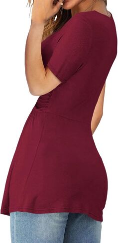 Tankaneo Womens Front Knotted V-Neck Blouse T Shirt Short Sleeve Oversized Tunic Tops Summer Solid Pullover Tees in Saudi Arabia